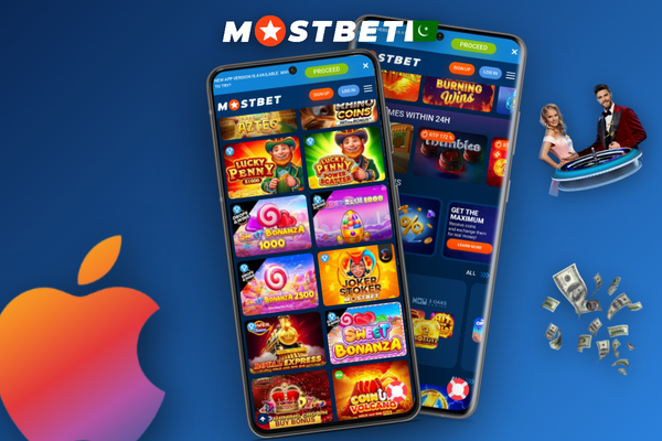Green felt blackjack table with cards and chips beside a smartphone showing Mostbet online casino