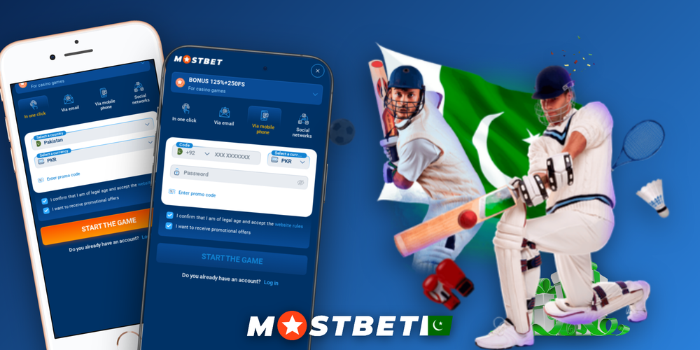 Mostbet registration steps shown across five mobile screens from homepage to welcome dashboard