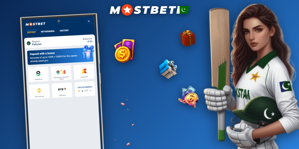 Mostbet welcome bonus banner displaying 125% match and 250 free spins with promo code BETBONUS125